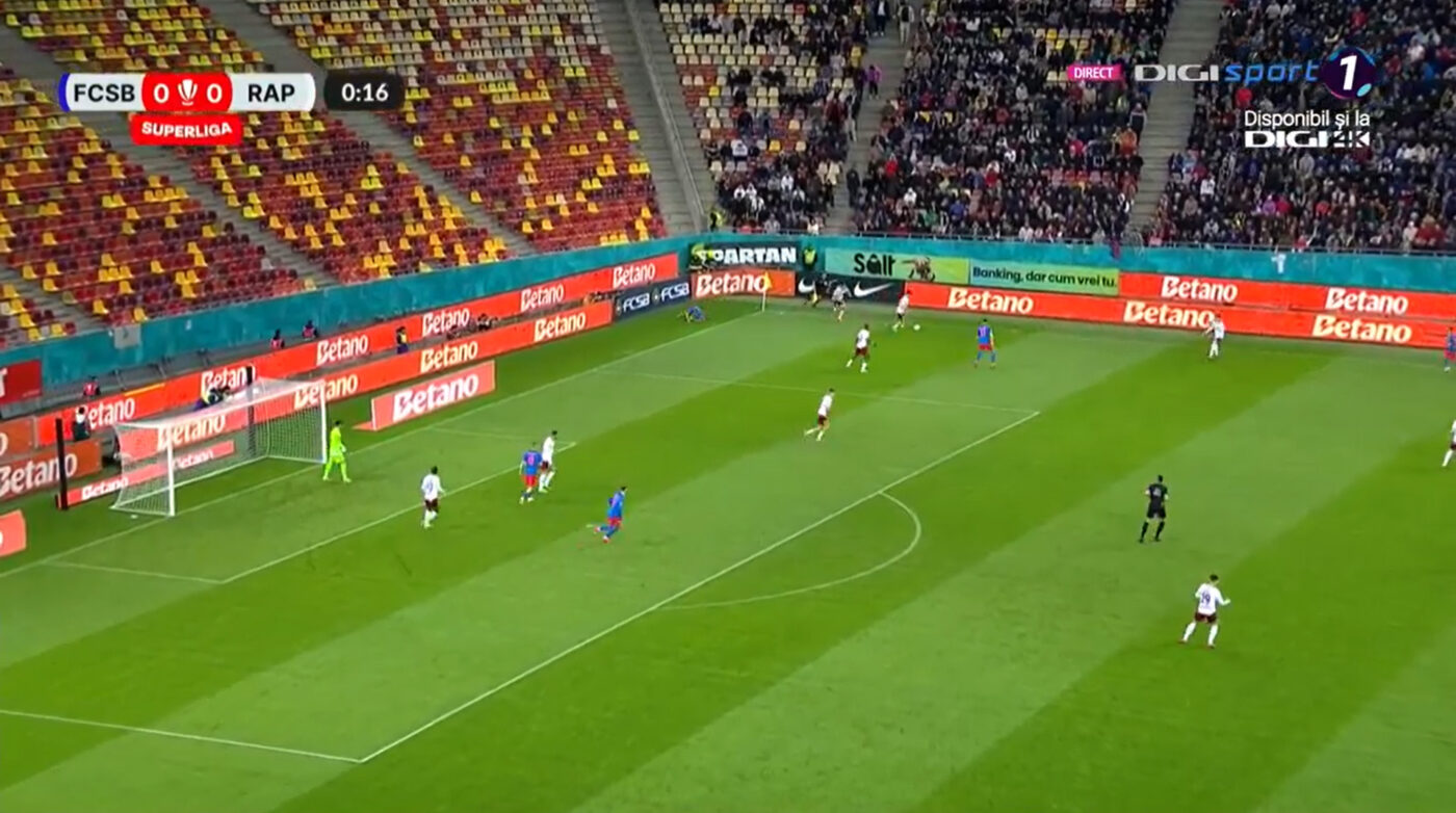 FCSB – Rapid București 0-0, Live Video Online, în etapa 1 din play-off-ul Superligii. Aioani scoate mingea șutată periculos de Bîrligea