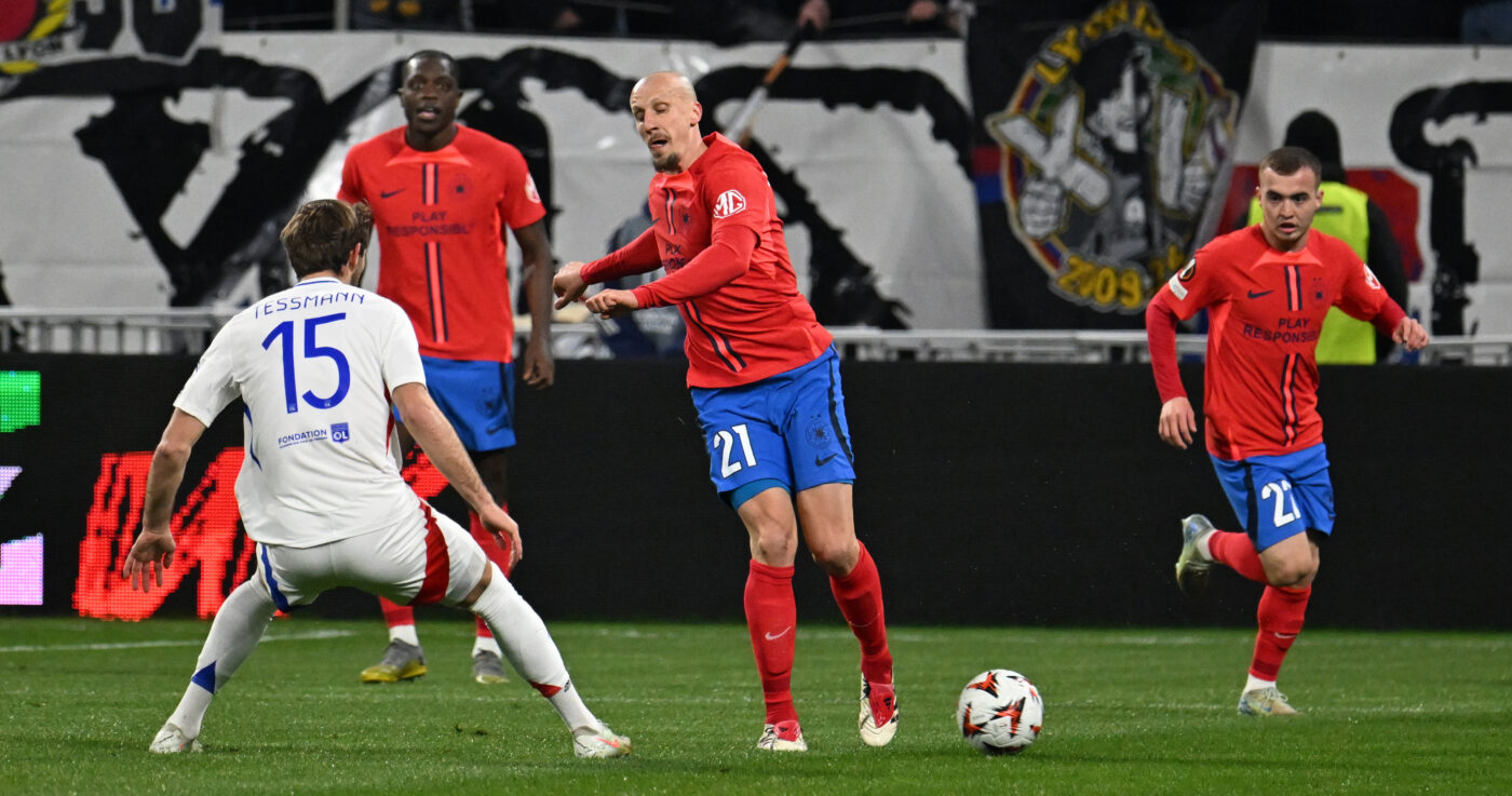 Olympique Lyon – FCSB 4-0, în manșa retur a optimilor pentru Europa League. Campioana României părăsește cupele europene după 20 de meciuri