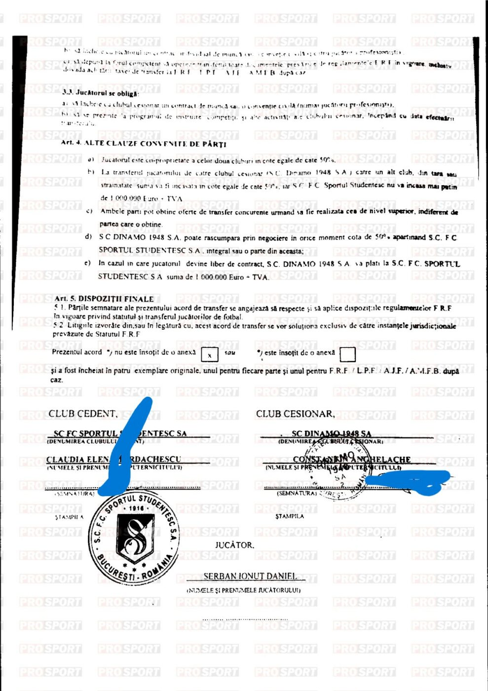 ProSport a prezentat, in exclusivitate, actul de transfer al lui Ionuț Șerban de la Sportul la Dinamo 