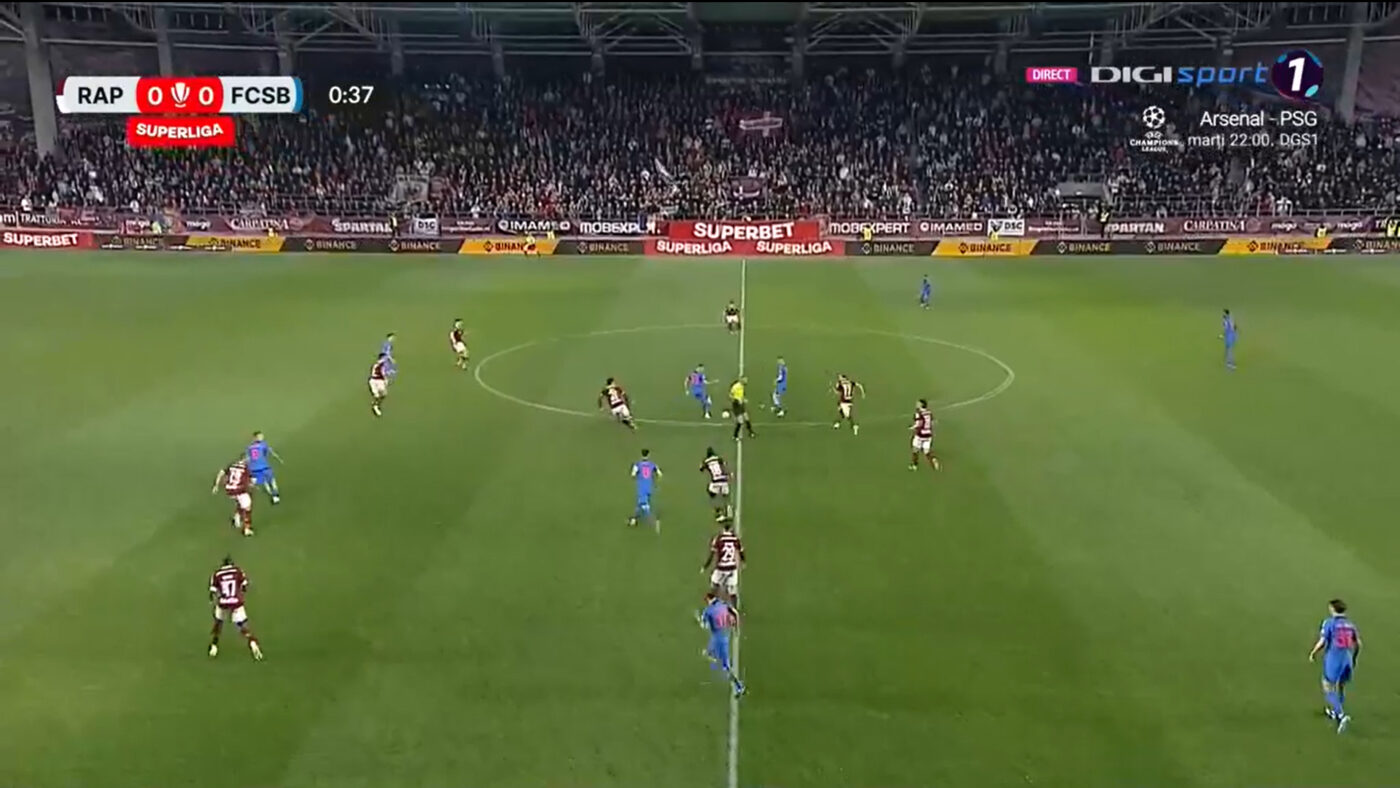 Rapid București – FCSB 0-1, Live Video Online, în etapa 6 din play-off-ul Superligii. Petrila înscrie cu un la colțul lung, dar reușita este anulată pentru fault în atac