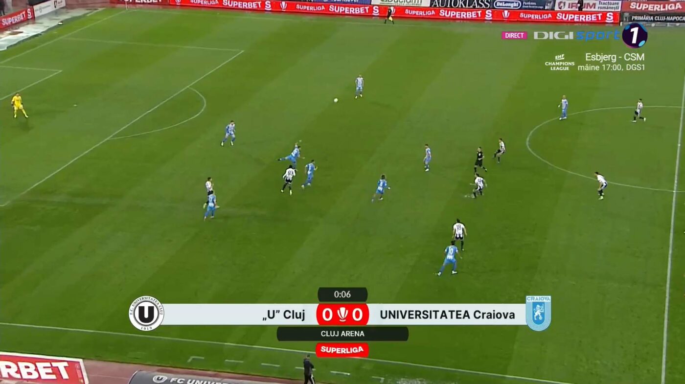 U Cluj – Universitatea Craiova 0-1, Live Video Online, în etapa 6 din play-off-ul Superligii. Mitriță deschide scorul, cu o reluare din centrul careului, lângă bară