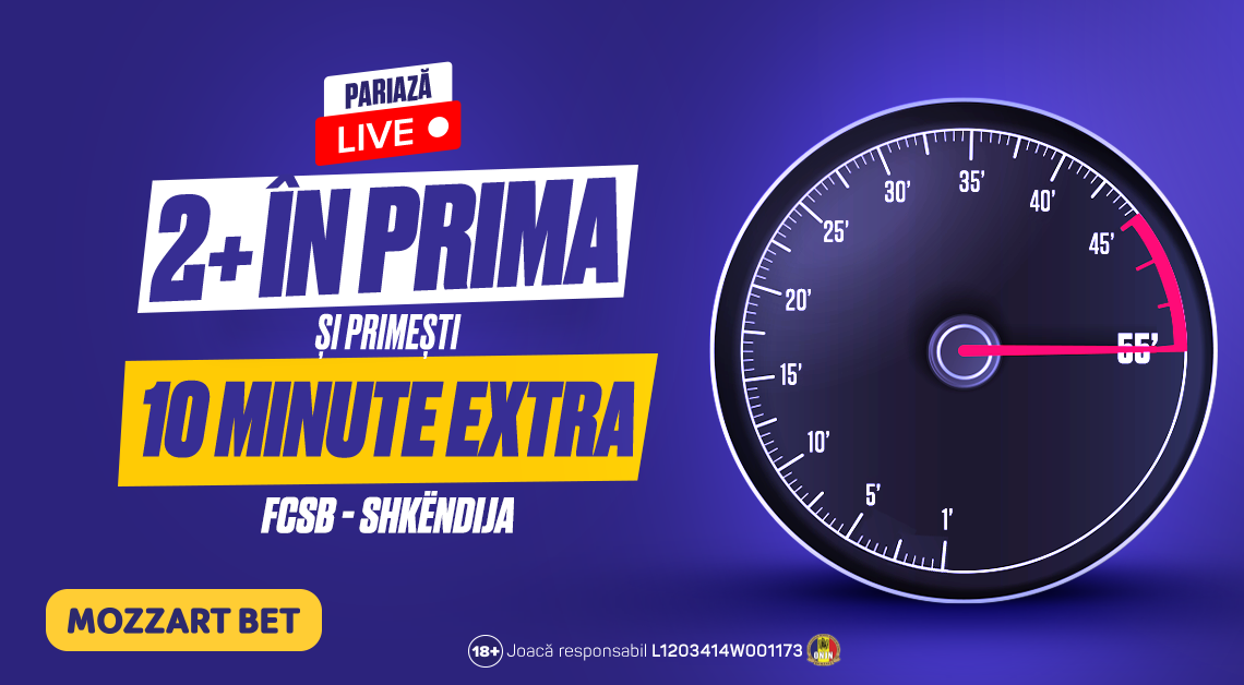 (P) Meciul FCSB – Shkendija îți aduce 10 Minute Extra la Prima Repriză pentru Pariul Tău Live! Da, la Mozzart Bet este posibil!