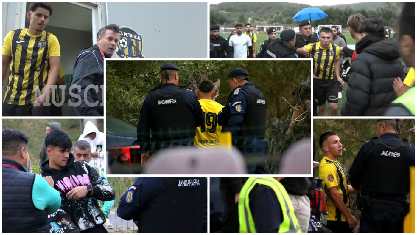 VIDEO Bătaie între doi coechipieri la derby-ul Argeșului din Liga 3! Jandarmii au intervenit și au fost aproape să-i aplice o corecție unuia dintre ”cocoșii” din echipa antrenată de un campion cu Dinamo