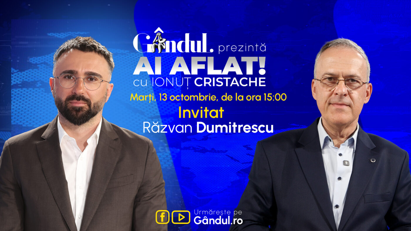 „Ai Aflat! cu Ionuț Cristache” începe marți, 13 octombrie, de la ora 15.00, live pe Gândul Invitat: Răzvan Dumitrescu